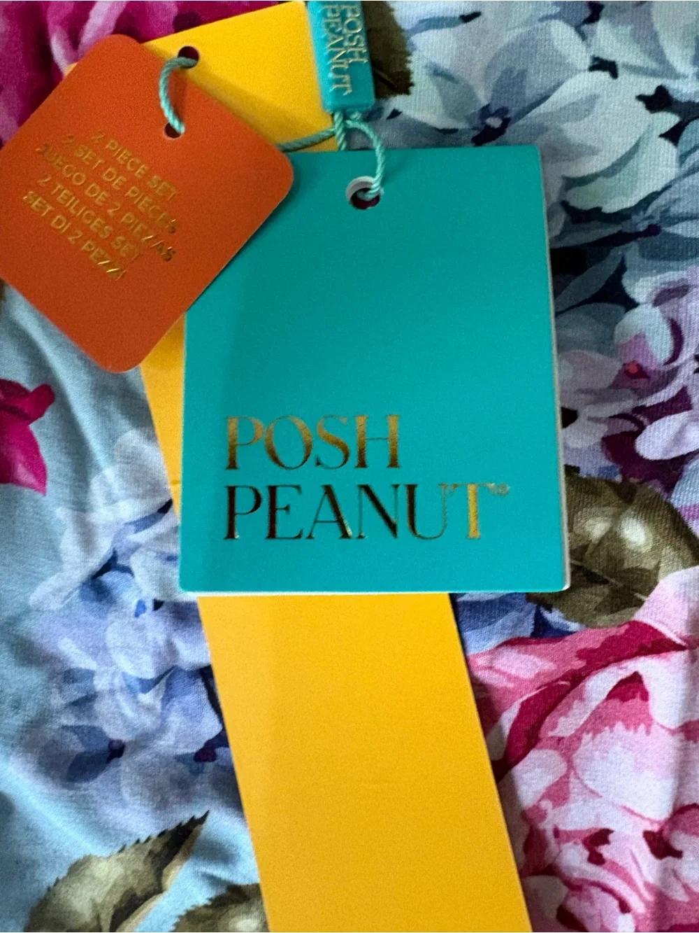 NWT POSH PEANUT Girls Pajama Set - Blue with Pink Rose Print
